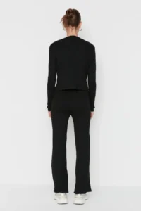TRENDYOLMİLLA Black Fitillli Blouse Cardigan Pants Knitwear Top and Bottom Set - Image 5