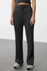 TRENDYOLMİLLA Anthracite Fitillli Blouse Cardigan Pants Knitwear Top and Bottom Set - Image 3