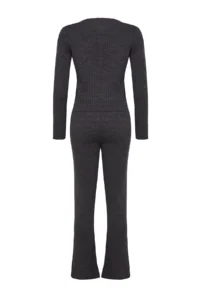 TRENDYOLMİLLA Anthracite Fitillli Blouse Cardigan Pants Knitwear Top and Bottom Set - Image 7