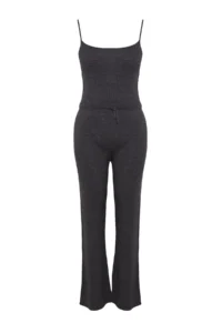 TRENDYOLMİLLA Anthracite Fitillli Blouse Cardigan Pants Knitwear Top and Bottom Set - Image 8