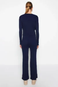 TRENDYOLMİLLA Navy Blue Fitillli Blouse Cardigan Pants Knitwear Top and Bottom Set - Image 5