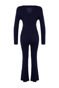 TRENDYOLMİLLA Navy Blue Fitillli Blouse Cardigan Pants Knitwear Top and Bottom Set - Image 8