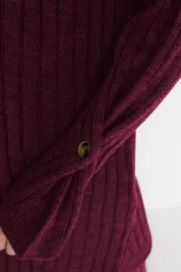 TRENDYOLMİLLA Burgundy Ribbed Wide Pattern Knitwear Top and Bottom Set - Image 4
