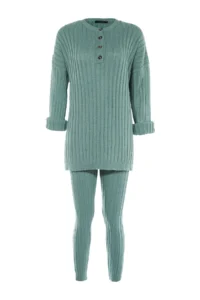 TRENDYOLMİLLA Mint Ribbed Wide Pattern Knitwear Top and Bottom Set - Image 8