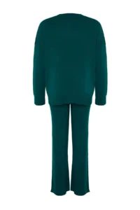 TRENDYOLMİLLA Emerald Green Wide Pattern Knitwear Top and Bottom Set - Image 8