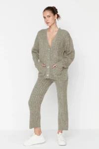 TRENDYOLMİLLA Stone Wide Pattern Soft textured Knitwear Top and Bottom Set