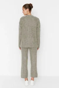 TRENDYOLMİLLA Stone Wide Pattern Soft textured Knitwear Top and Bottom Set - Image 5