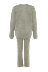 TRENDYOLMİLLA Stone Wide Pattern Soft textured Knitwear Top and Bottom Set - Image 6