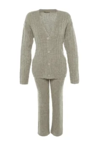 TRENDYOLMİLLA Stone Wide Pattern Soft textured Knitwear Top and Bottom Set - Image 7