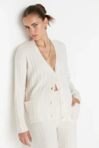 TRENDYOLMİLLA Ecru Wide Pattern Soft textured Knitwear Top and Bottom Set - Image 2