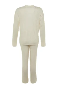 TRENDYOLMİLLA Ecru Wide Pattern Soft textured Knitwear Top and Bottom Set - Image 8