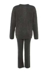 TRENDYOLMİLLA Anthracite Wide Pattern Soft textured Knitwear Top and Bottom Set - Image 6