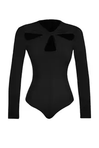 TRENDYOLMİLLA Black Cut Out and Gather Detailed Fitted Flexible snaps Knitting Bodysuit .D.0047 - Image 6