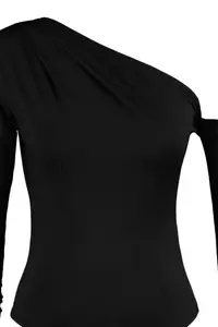 TRENDYOLMİLLA Black Asymmetric Yaka Long Sleeve Flexible Bottom snaps Knitting Bodysuit .D.0080 - Image 10