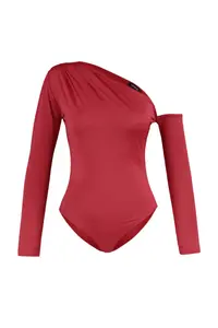 TRENDYOLMİLLA Burgundy Asymmetric Yaka Long Sleeve Flexible Bottom snaps Knitting Bodysuit .D.0080 - Image 7