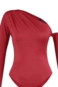TRENDYOLMİLLA Burgundy Asymmetric Yaka Long Sleeve Flexible Bottom snaps Knitting Bodysuit .D.0080 - Image 8