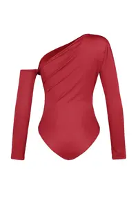 TRENDYOLMİLLA Burgundy Asymmetric Yaka Long Sleeve Flexible Bottom snaps Knitting Bodysuit .D.0080 - Image 9