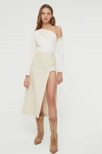TRENDYOLMİLLA Ecru Asymmetric Yaka Long Sleeve Flexible snaps Knitting Bodysuit .D.0080 - Image 3