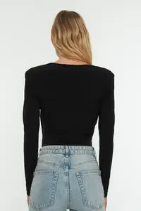 TRENDYOLMİLLA Black padded Drape Detailed Fitted Flexible snaps Knitting Bodysuit .D.0156 - Image 5