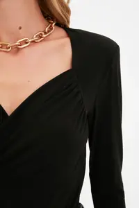 TRENDYOLMİLLA Black padded Drape Detailed Fitted Flexible snaps Knitting Bodysuit .D.0156 - Image 7