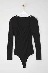 TRENDYOLMİLLA Black padded Drape Detailed Fitted Flexible snaps Knitting Bodysuit .D.0156 - Image 9