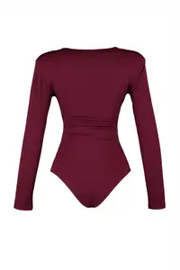 TRENDYOLMİLLA Burgundy padded Drape Detailed Fitted Flexible snaps Knitting Bodysuit .D.0156 - Image 10