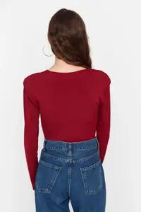 TRENDYOLMİLLA Burgundy padded Drape Detailed Fitted Flexible snaps Knitting Bodysuit .D.0156 - Image 7