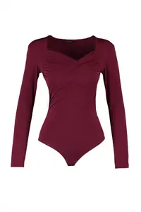 TRENDYOLMİLLA Burgundy padded Drape Detailed Fitted Flexible snaps Knitting Bodysuit .D.0156 - Image 8