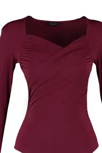 TRENDYOLMİLLA Burgundy padded Drape Detailed Fitted Flexible snaps Knitting Bodysuit .D.0156 - Image 9