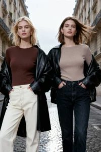 TRENDYOLMİLLA Brown-Beige 2 Sets Package Fitted Crew Neck Ribbed Crop Flexible Knitting Blouse
