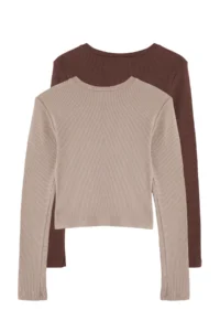 TRENDYOLMİLLA Brown-Beige 2 Sets Package Fitted Crew Neck Ribbed Crop Flexible Knitting Blouse - Image 9