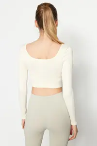 TRENDYOLMİLLA Beige seamless/Seamless Crop Extra Flexible Knitting Sports Top/Blouse - Image 5