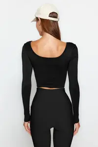 TRENDYOLMİLLA Black seamless/Seamless Crop Extra Flexible Knitting Sports Top/Blouse - Image 6