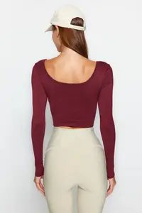 TRENDYOLMİLLA Burgundy seamless/Seamless Crop Extra Flexible Knitting Sports Top/Blouse - Image 5