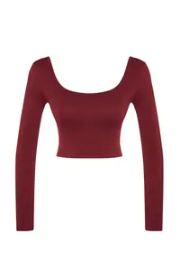 TRENDYOLMİLLA Burgundy seamless/Seamless Crop Extra Flexible Knitting Sports Top/Blouse - Image 6