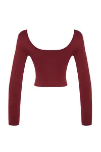 TRENDYOLMİLLA Burgundy seamless/Seamless Crop Extra Flexible Knitting Sports Top/Blouse - Image 8