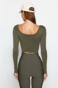 TRENDYOLMİLLA Khaki seamless/Seamless Crop Extra Flexible Knitting Sports Top/Blouse - Image 6