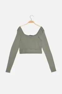 TRENDYOLMİLLA Khaki seamless/Seamless Crop Extra Flexible Knitting Sports Top/Blouse - Image 7