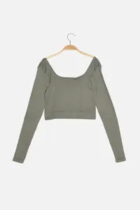 TRENDYOLMİLLA Khaki seamless/Seamless Crop Extra Flexible Knitting Sports Top/Blouse - Image 8