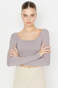 TRENDYOLMİLLA Light Purple seamless/Seamless Crop Extra Flexible Knitting Sports Top/Blouse - Image 2