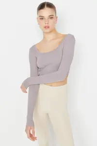 TRENDYOLMİLLA Light Purple seamless/Seamless Crop Extra Flexible Knitting Sports Top/Blouse - Image 4