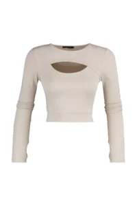 TRENDYOLMİLLA Stone Crop Window/Cut Out and Thumb Hole Detailed Knitting Sports Top/Blouse - Image 6