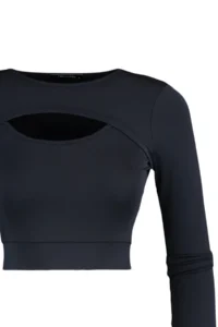 TRENDYOLMİLLA Dark Anthracite Crop Window/Cut Out and Thumb Hole Detailed Knitting Sports Top/Blouse - Image 7