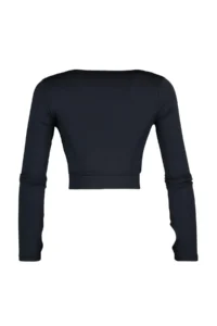 TRENDYOLMİLLA Dark Anthracite Crop Window/Cut Out and Thumb Hole Detailed Knitting Sports Top/Blouse - Image 8