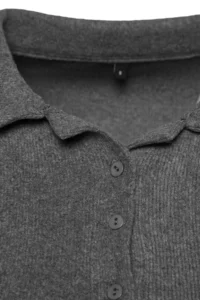 TRENDYOLMİLLA Anthracite Button Detailed Fitted Crop Polo Shirt Collar Ribbed Flexible Knitting Blouse - Image 7