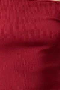 TRENDYOLMİLLA Burgundy Carmen Collar Choker Detailed Fitted Crop Ribbed Knitting Blouse - Image 4