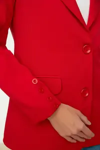 TRENDYOLMİLLA Red Regular Lined buttoned Weaving Blazer Jacket - Image 6
