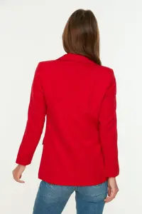 TRENDYOLMİLLA Red Regular Lined buttoned Weaving Blazer Jacket - Image 7