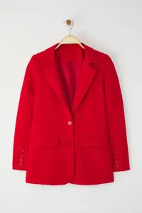 TRENDYOLMİLLA Red Regular Lined buttoned Weaving Blazer Jacket - Image 8