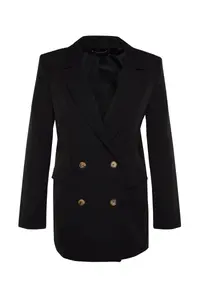 TRENDYOLMİLLA Black Oversized Lined buttoned Weaving Blazer Jacket - Image 6